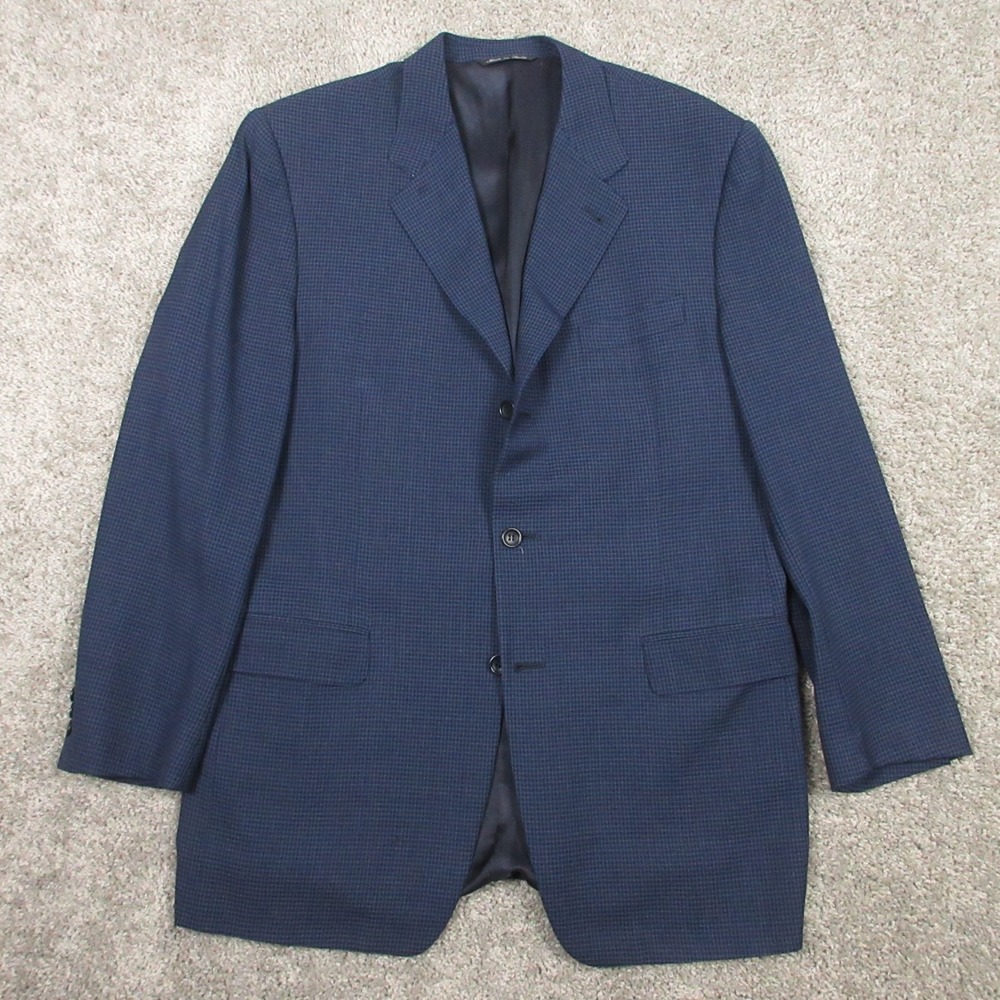 Canali Jacket Mens 42 L Blue‎ Check Made In Italy Suit Blazer Wool Bloomingdales